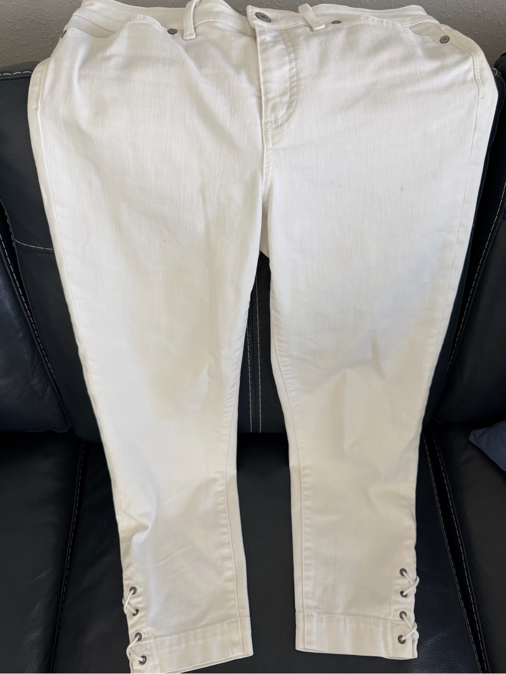 Talbots Flawless White Ankle Jeans Size 8 Lace Up Hem
